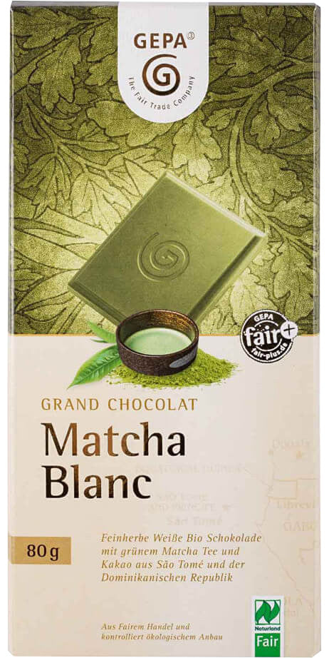 White chocolate bar with matcha tea - GEPA Bio