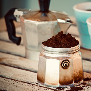 Mocca coffee ready for the stove  Moka Pot filles with mocca coffee